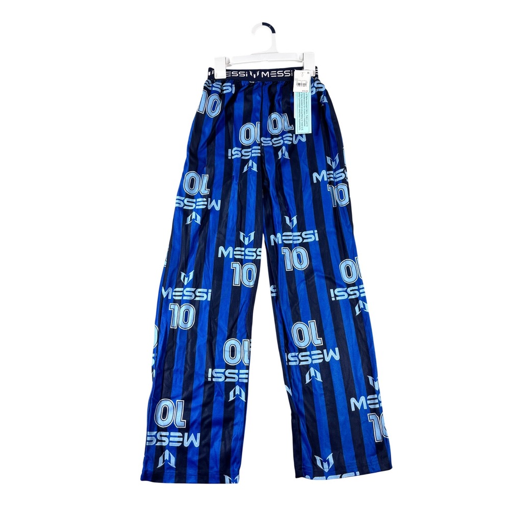 Messi 10 Kids Boys Pajama Pants Blue Striped Soccer Sleepwear Size L NWT